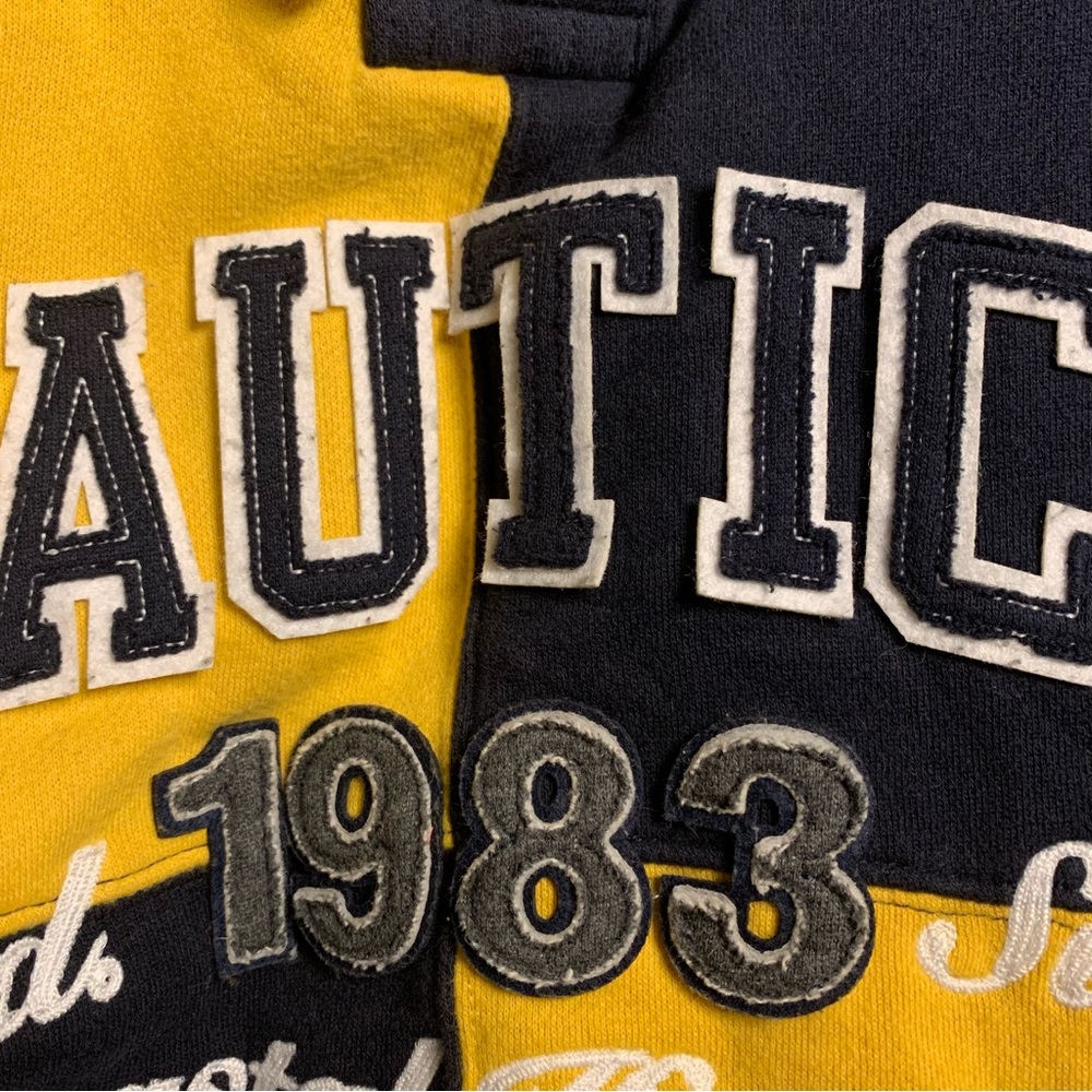 Men’s XXL NAUTICA Navy Yellow Color Block 1983 Coastal Horizon Zip Sweatshirt EC - Picture 3 of 15